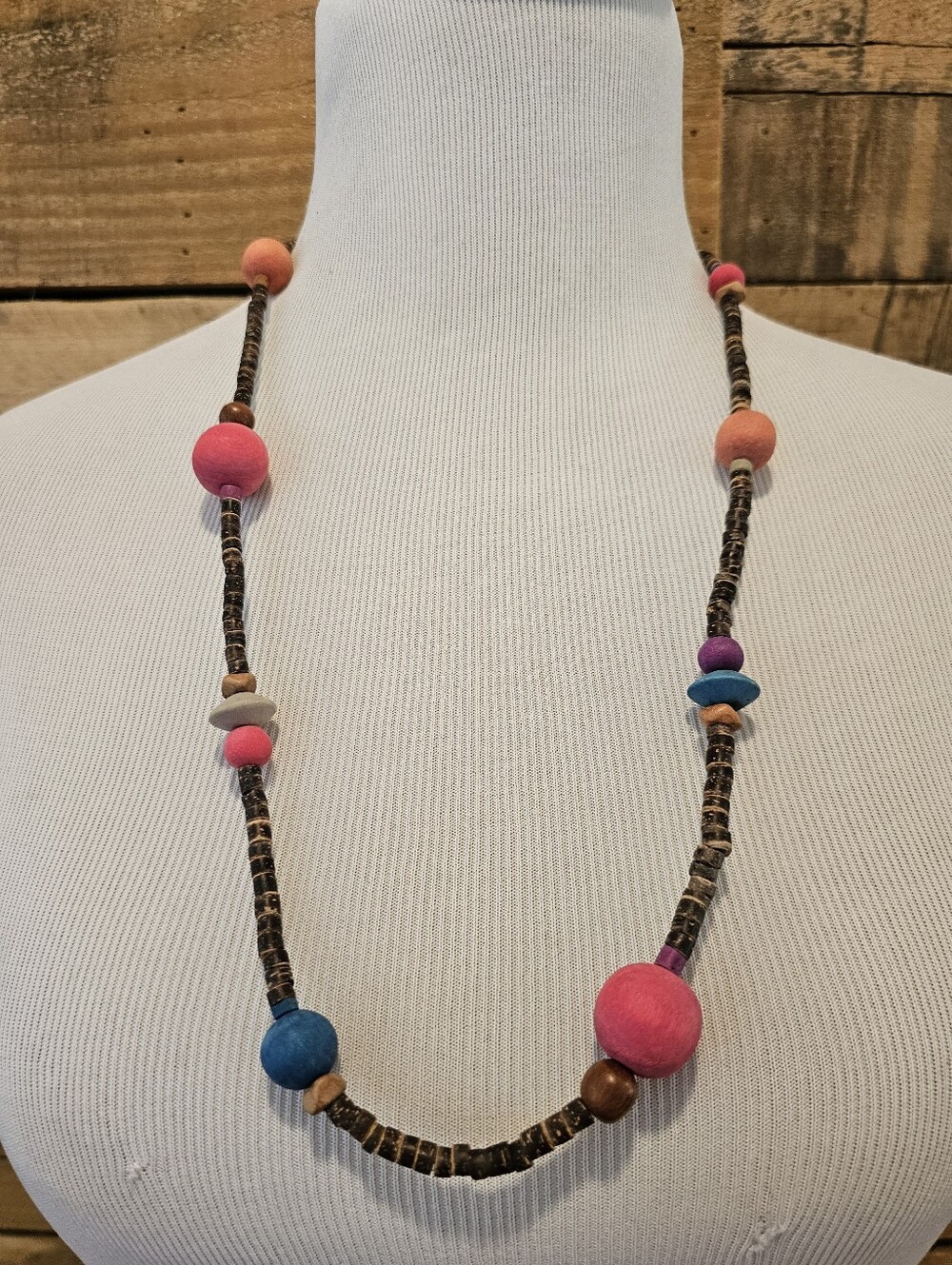 Handcrafted Multi-color Wood Bead Necklace - Picture 1 of 7